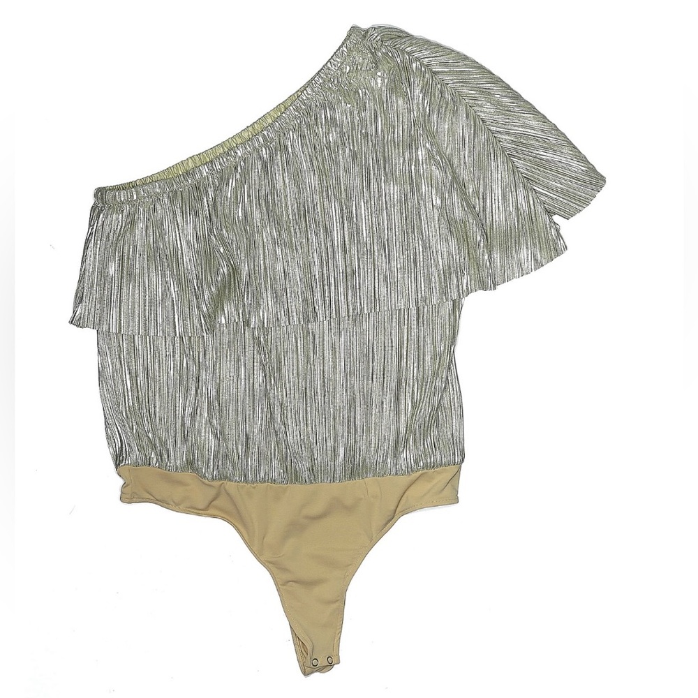 Express Silverish Gold One-Shoulder Bodysuit